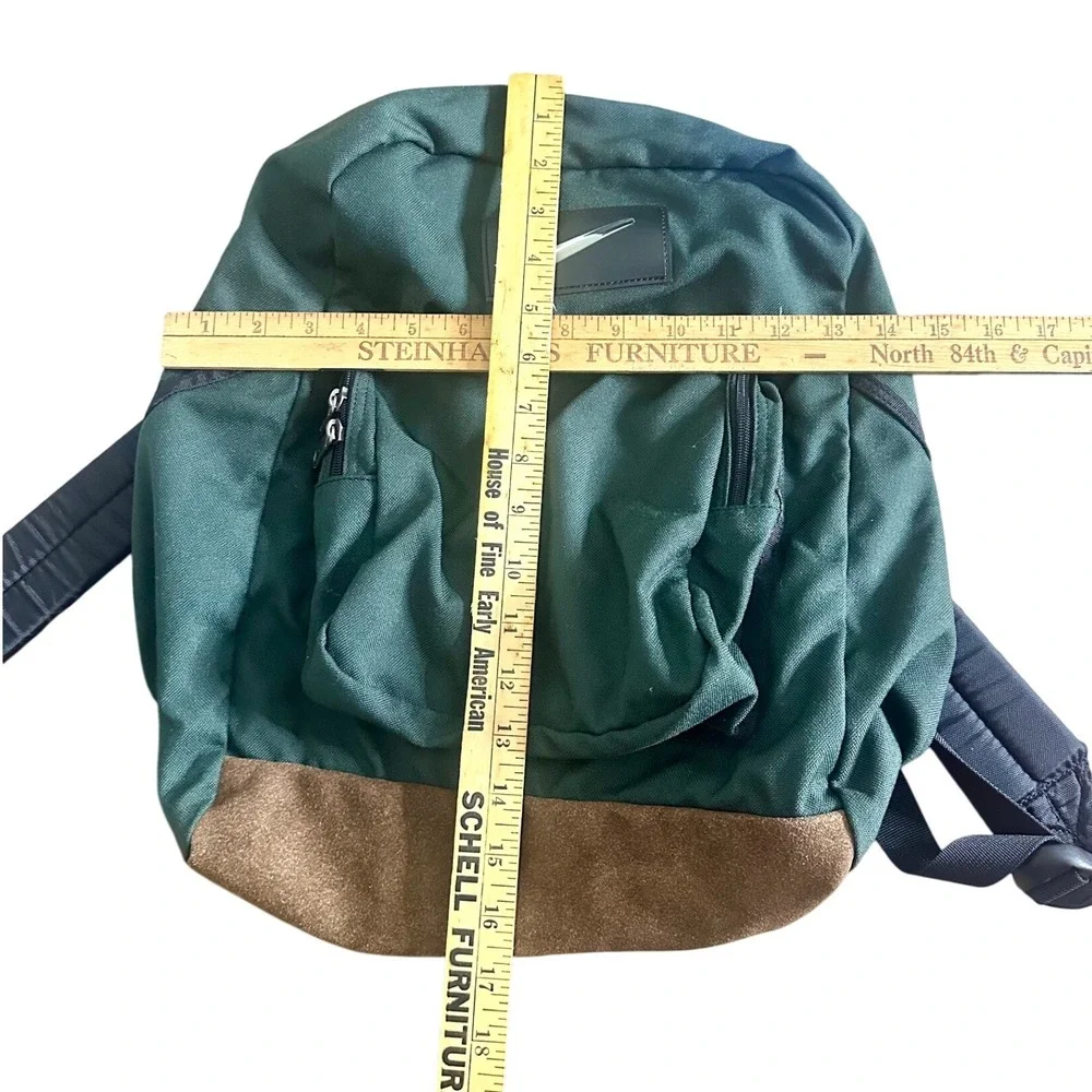 Vintage Nike Suede Leather Bottom Swoosh Green Backpack‎